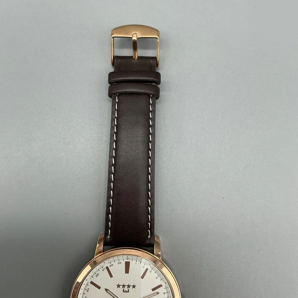 ROK Mens Watch 43mm Rose Gold Tone Brown Leather Air Force New Battery